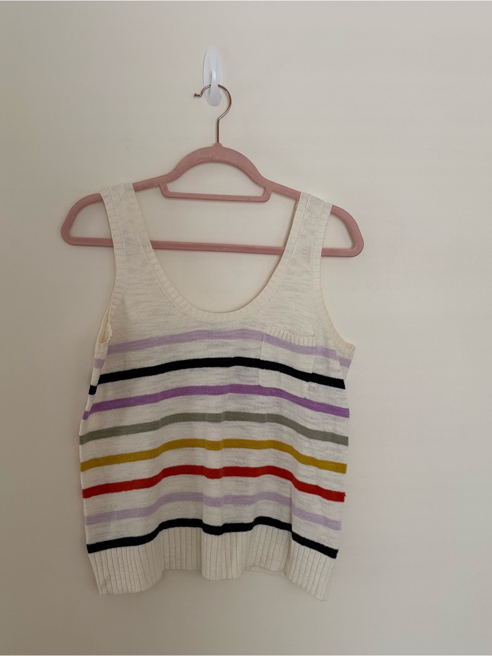 LOFT Cream Tank with Lavender and Black Stripes
